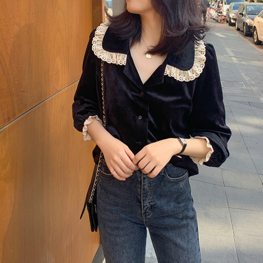Áo Sơ Mi Nhung Tay Dài Dáng Rộng Phong Cách Hoàng Cung Hợp Thời Trang Cho Nữ
