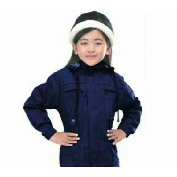 Áo Khoác PARKA Chất Liệu Vải Bố Màu Xanh Dương Size M 11-13 Tuổi Cho Nữ