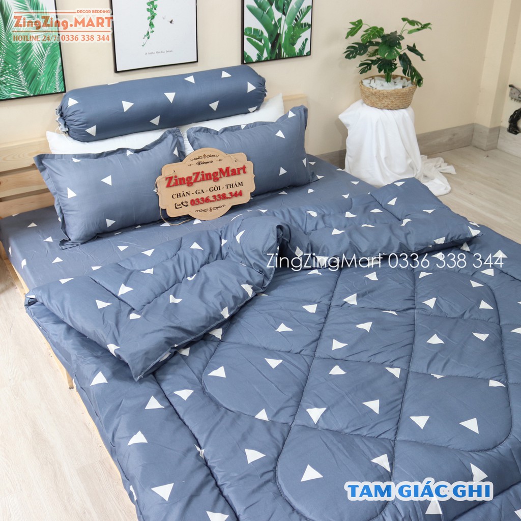 (GIẢM GIÁ) Sét 5 Món Chăn Phao Ga Gối có vỏ gối ôm Mẫu LÁ ME (Được chọn mẫu)