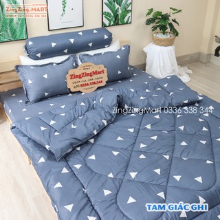 (4 Ngày duy nhất) Bộ 5 món chăn phao ga gối kèm vỏ ôm poly cotton mẫu Tam Giác Ghi loại Bông Dày ( Nhắn tin để chọn mẫu)