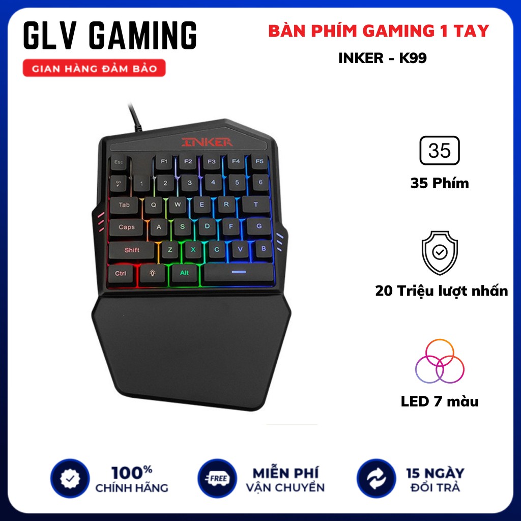 Bàn phím gaming một tay K99 led rainbow chơi game FPS, Moba