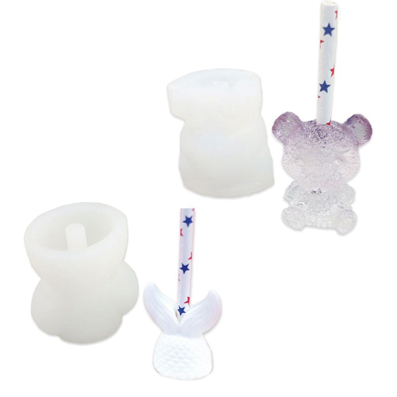 Bộ Ống Hút Silicone Hình Đuôi Cá 8mm