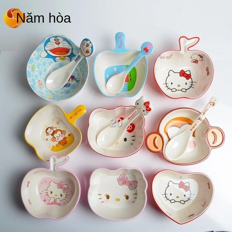 FBộ đồ ăn trẻ em Wuhe bát đĩa thìa phim hoạt hình dễ thương heo đất Peppa chống nhà sáng tạo