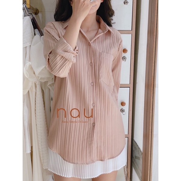 Áo sơ mi gân tay dài nhiều màu