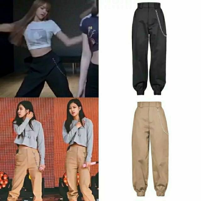 Quần jogger ống thụng kèm xích phong cách hiphop Lisa Rose BLACKPINK (kaki chuẩn ...