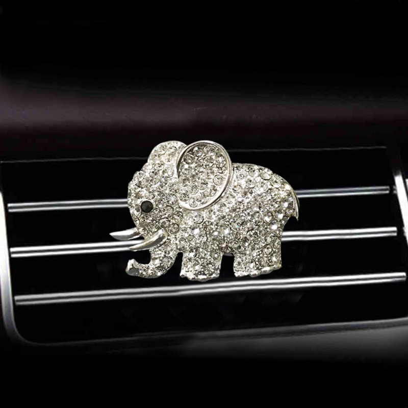 Kẹp Làm Mát Không Khí Bằng Bạc + Vàng Hình Voi Đính Đá Sáng Tạo