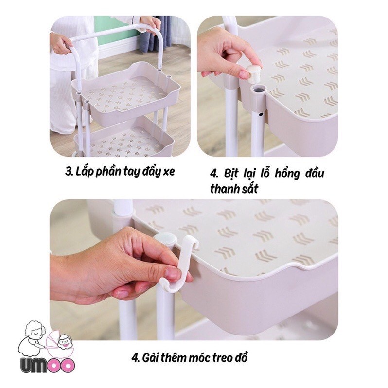 Kệ Đa Năng 3 Tầng Umoo Có Bánh Xe, Tay Cầm