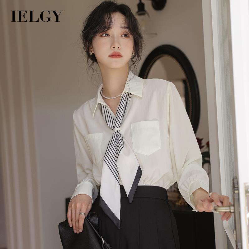 IELGY    Áo Sơ Mi Dài Tay Kèm Khăn Quàng Cổ Lụa Thời Trang Dành Cho Nữ