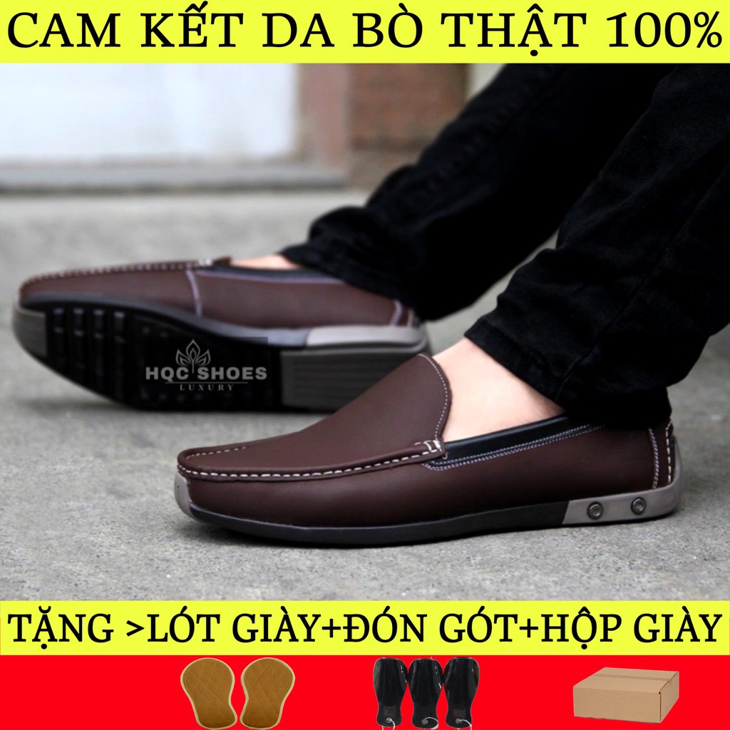 Giày lười nam HQC SHOES da bò đế cao su trẻ trung bảo hành 12 tháng GL22