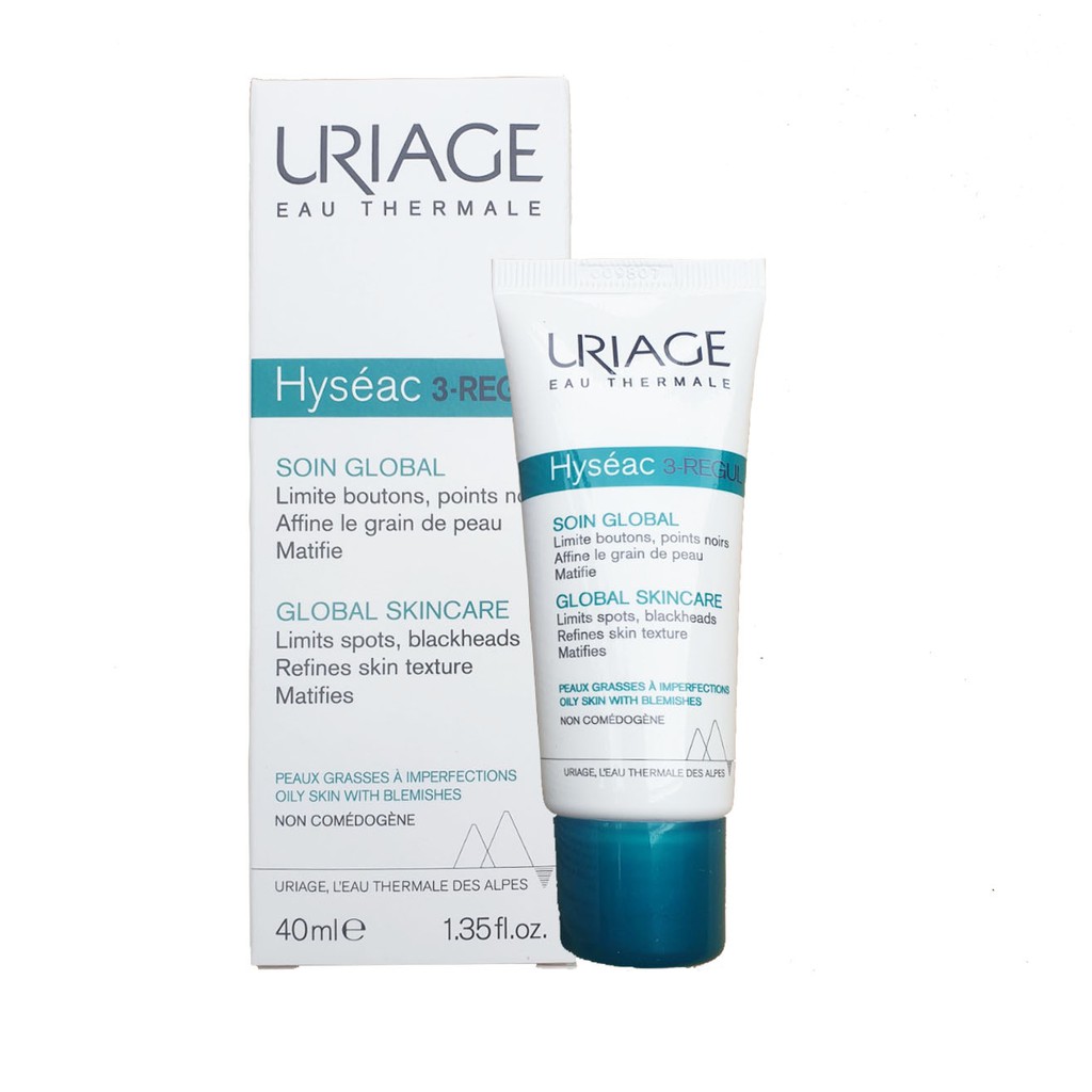 Uriage Hyseac - bộ 4 sản phẩm cho da mụn gồm sữa rửa mặt, mặt nạ và tẩy tế bào chết, kem dưỡng giảm mụn, kem chống nắng