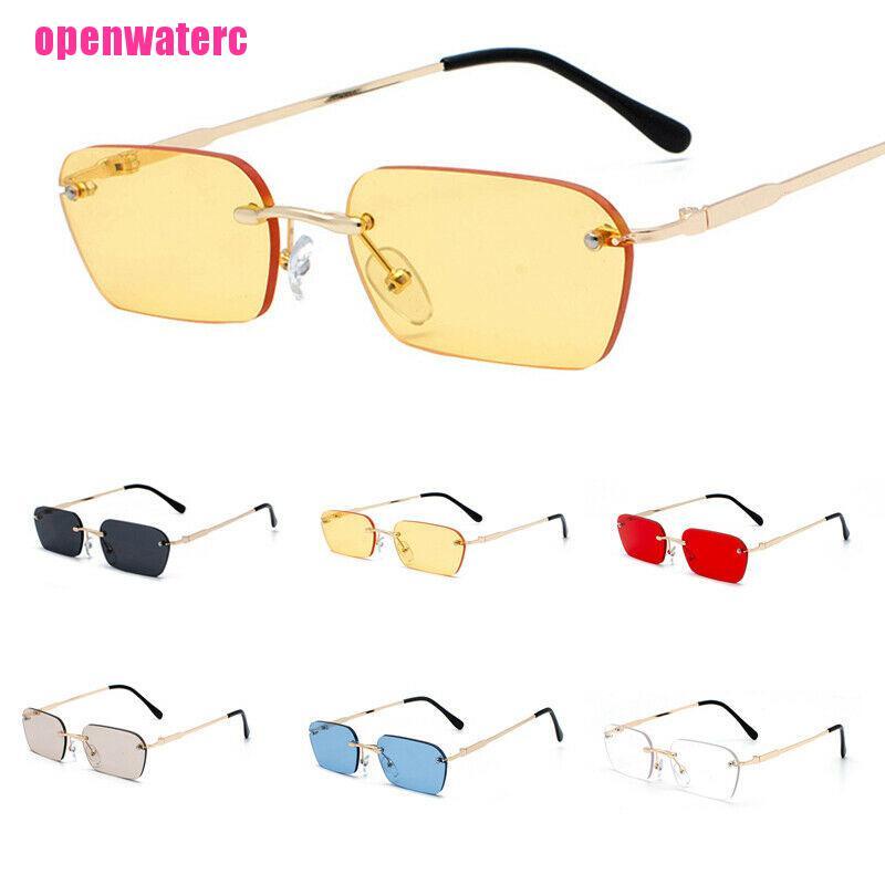 OPE Small Rectangle Slim Rimless Shade Sunglasses Men Women Designer Minimal Glasses