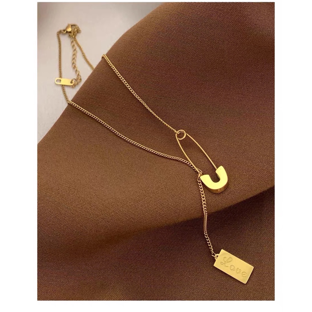 Dây chuyền dáng ngắn bằng thép titan mạ vàng 18k phong cách Âu Mỹ sang trọng thời trang
