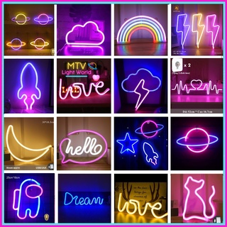 Đèn neon trang trí phòng ngủ - đèn led neon treo tường nhiều mẫu, nhiều màu sắc, xài pin và đầu cắm USB - MTV Store