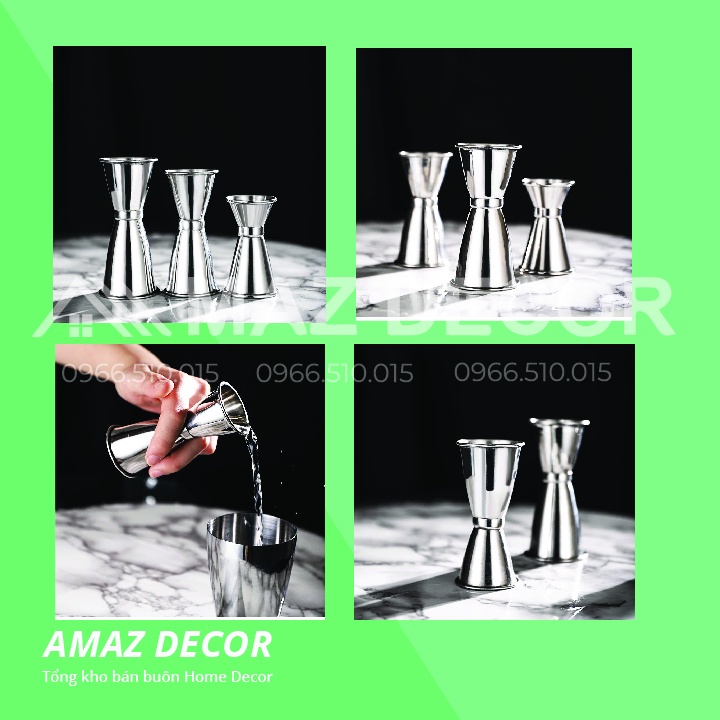 Sỉ giá tại xưởng Jigger ly inox đong rượu 2 đầu uốn 3 cỡ 15/30 - 20/40 - 25/50 100% inox