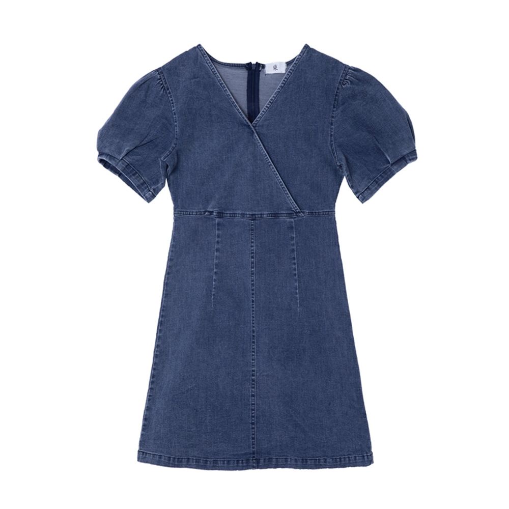 Đầm Denim Tay Phồng Cổ Chữ v Dáng Chữ a Thời Trang Mùa Hè Dành Cho Nữ