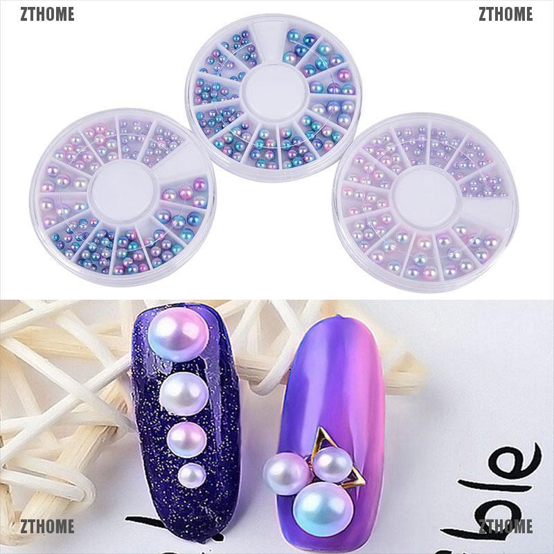 ZTHOME Mix Size Pearl Flat Back Mermaid Gradient Bead Wheel Nail Art 3D Tips Decoration