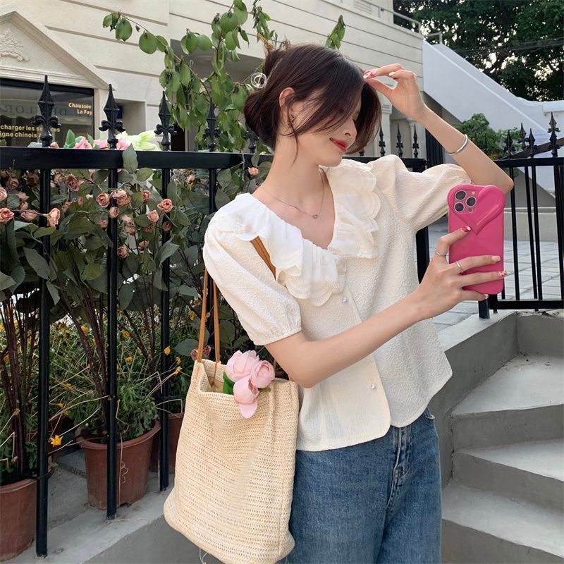 Áo Sơ Mi Cổ Búp Bê Phối Ren Thời Trang Hàn Quốc Cho Nữ  tao bao