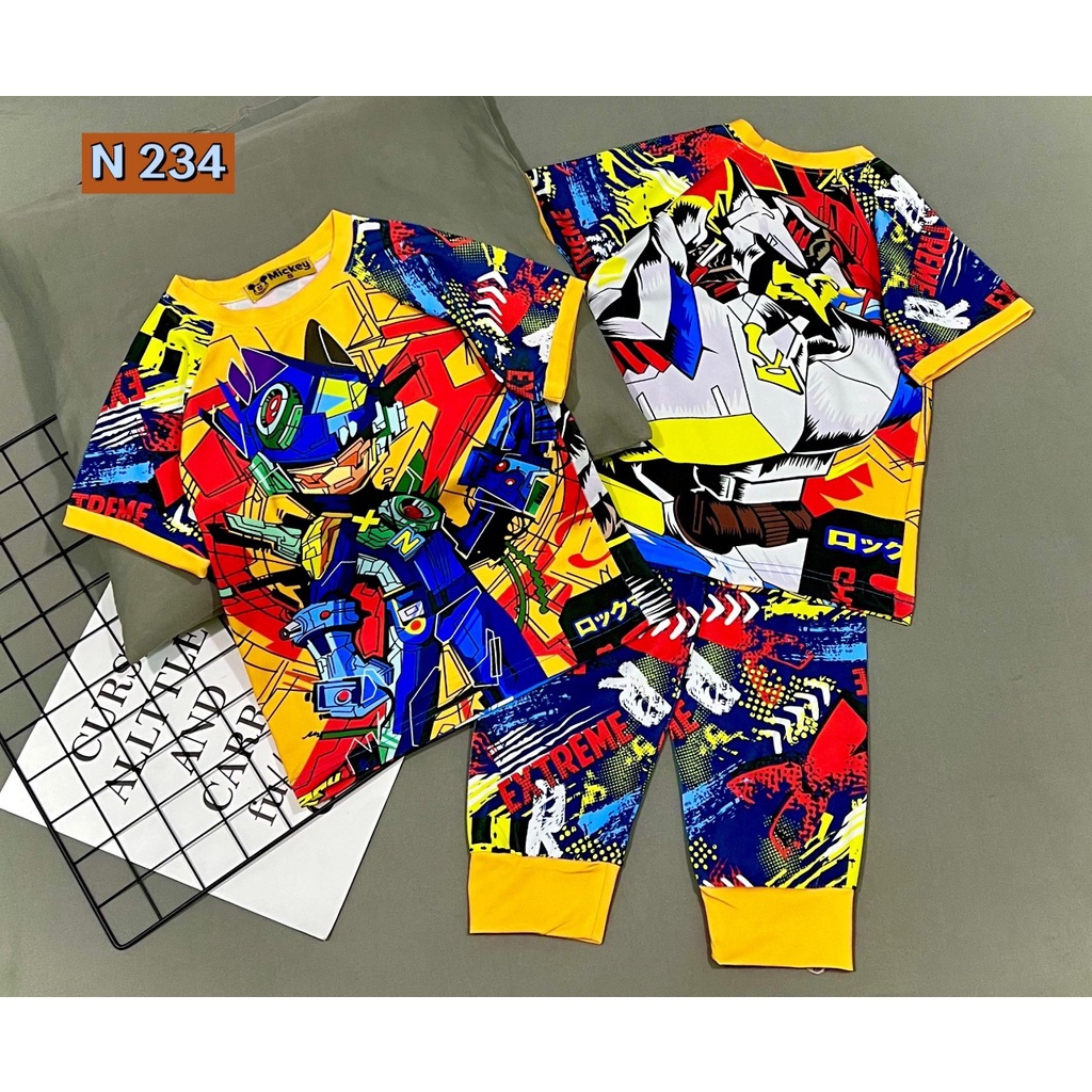 Bộ bé trai bé 10 22kg áo tay ngắn quần dài thun lạnh 3D Jennie kids J499