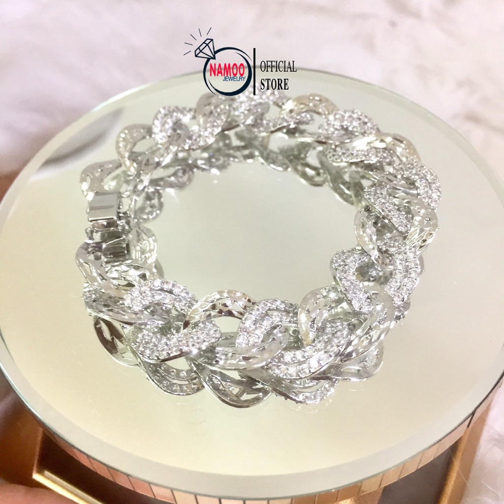 Lắc Tay Bạc Nữ, Vòng Tay Đính Đá Mạ Bạc L686 Namoo Jewelry