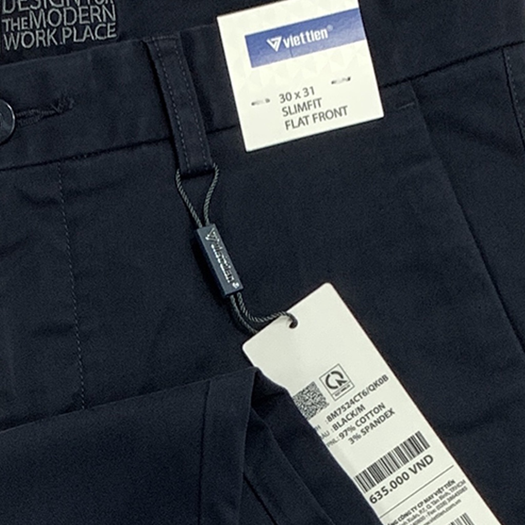 Viettien - Quần kaki dài nam màu đen 8M7524 dáng slim fit ôm dành cho giới trẻ và hơi có tuổi thích mặc body
