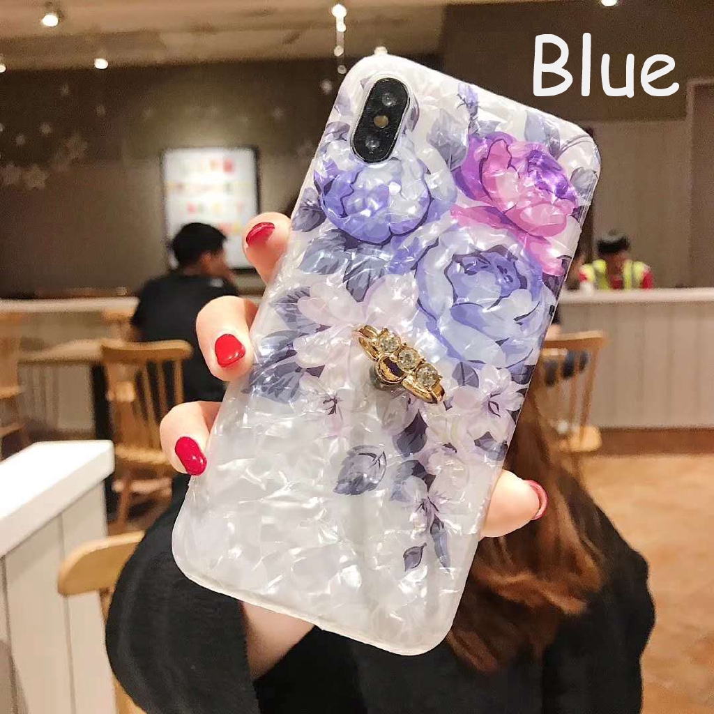 Ốp Điện Thoại Họa Tiết Vỏ Sò Kèm Giá Đỡ Nhẫn Cho iPhone 6 6S 7 8 11 12 13 Pro Max 14 Plus XS Max XR