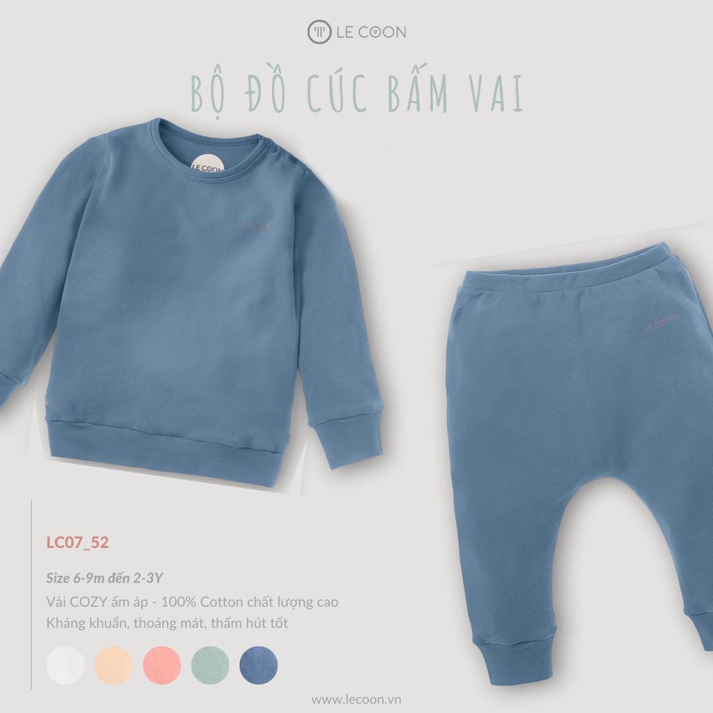 LE COON | Bộ Đồ Cúc Bấm Vai Dài Tay | COMFY | 6 tháng -3 tuổi