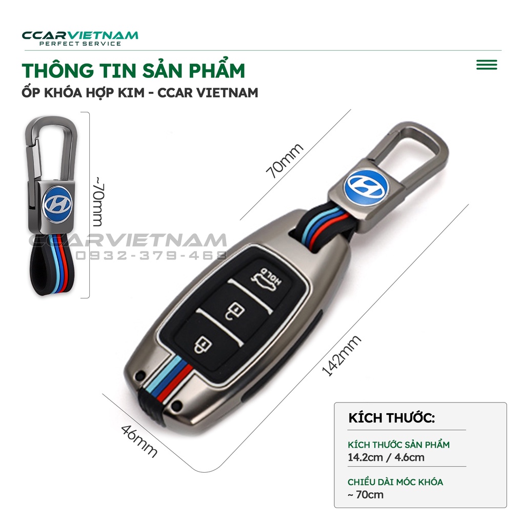 [TẶNG 1 viên rửa kính] Ốp Khóa Ô Tô Hợp Kim Hyundai Accent 2018-2020, Kona 2018-2020, Santafe 2018-2020 (3 nút) Cao Cấp