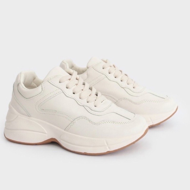 GIÀY THỂ THAO SNEAKER MÀU KEM ĐỘN ĐẾ CAO ĐẾ NÂU VÂN SAO , size 39