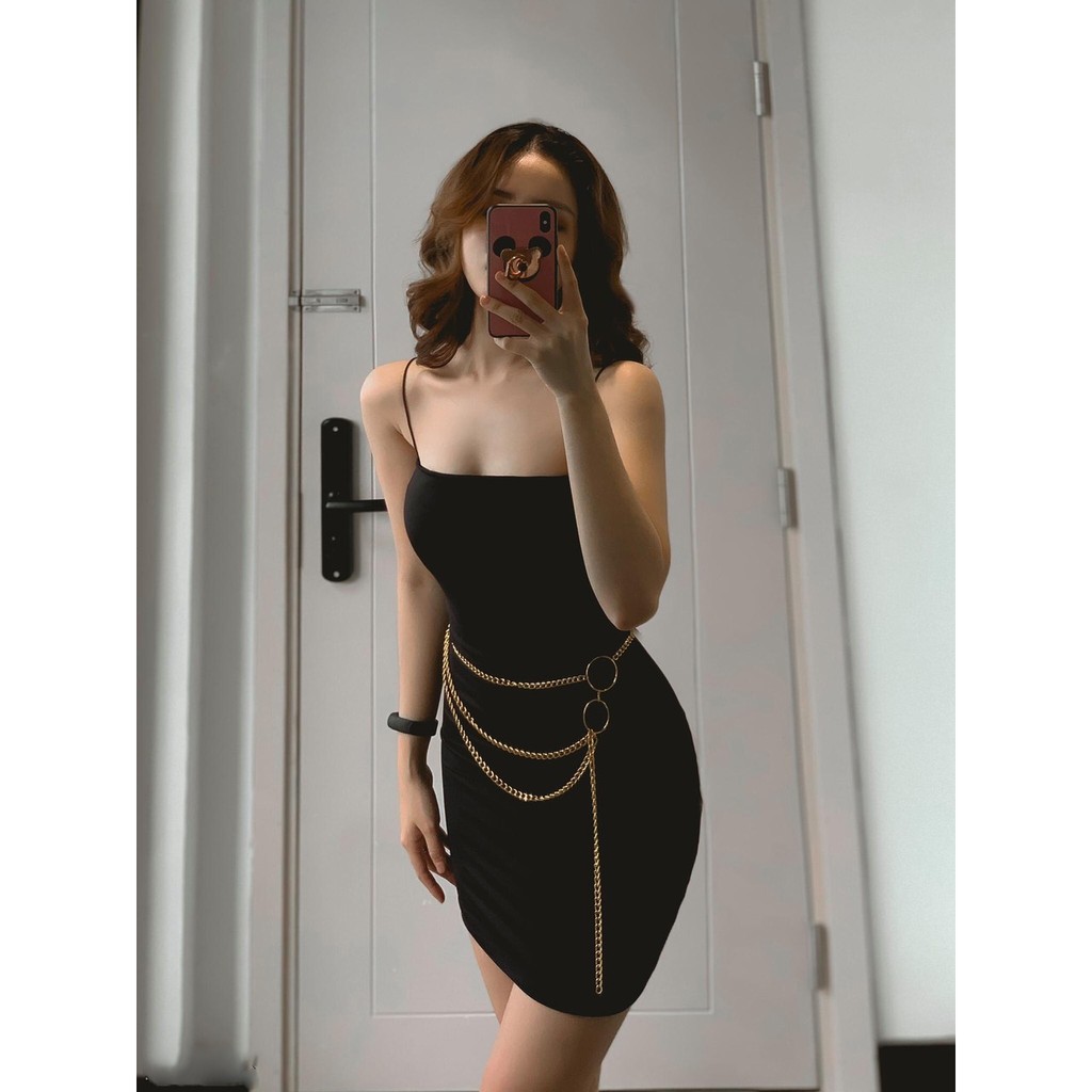 Đầm Hai Dây Ôm Body Chất Thun Trơn Co Dãn Màu Đen Freesize "ĐẦM THUN 2 DÂY" | BigBuy360 - bigbuy360.vn
