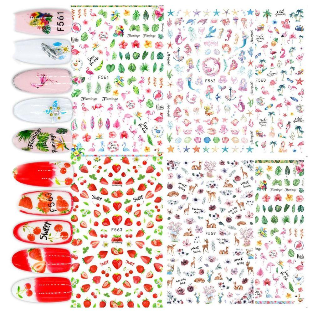 1 Tờ Miếng Dán Móng Tay Tự Dính Hình Hoa Lá Chim Hồng Hạc Kiểu Nga Thời Trang Mùa Hè Cho Nữ