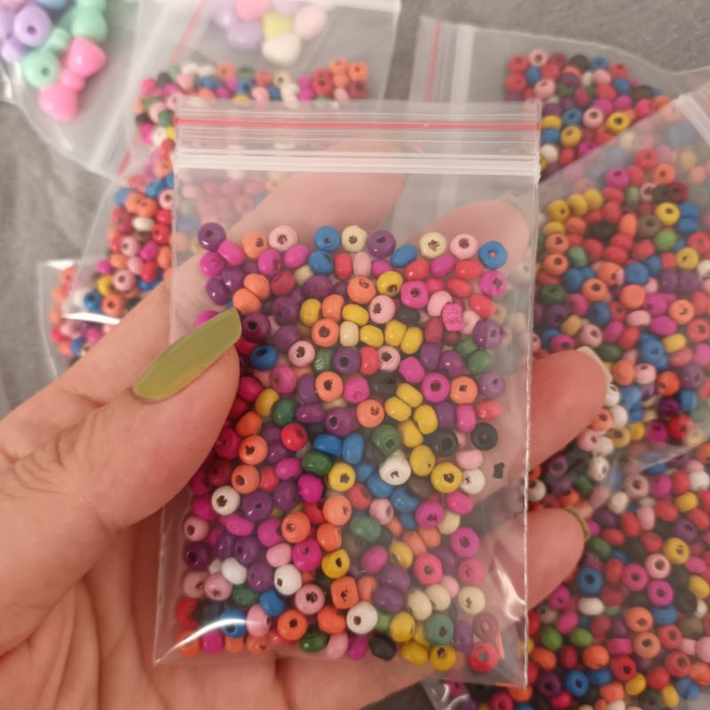 Bịch 100 hạt gỗ bẹt nhiều màu 4li làm handmade