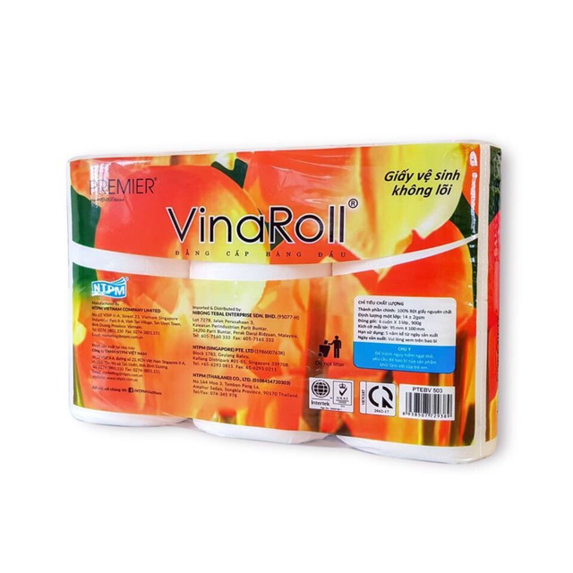 GIẤY VỆ SINH VINAROLL KHÔNG LÕI, 6 CUỘN
