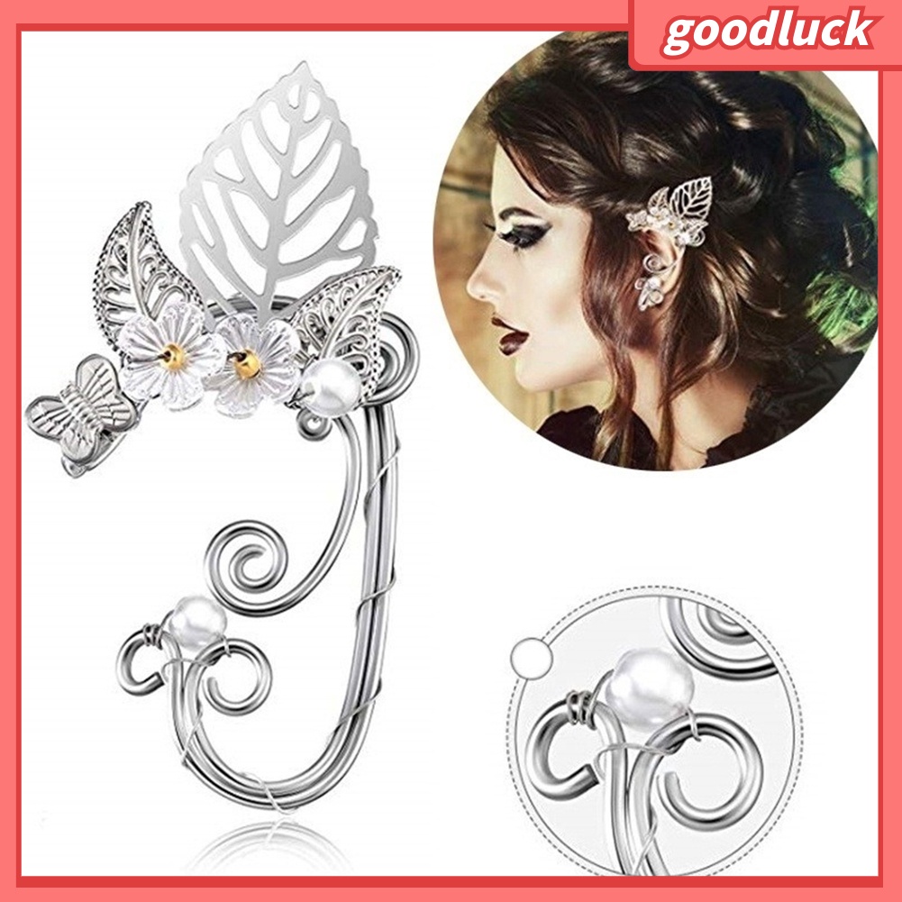 1 Khuyên Kẹp Vành Tai Hình Hoa Lá Đính Ngọc Trai Nhân Tạo Thời Trang