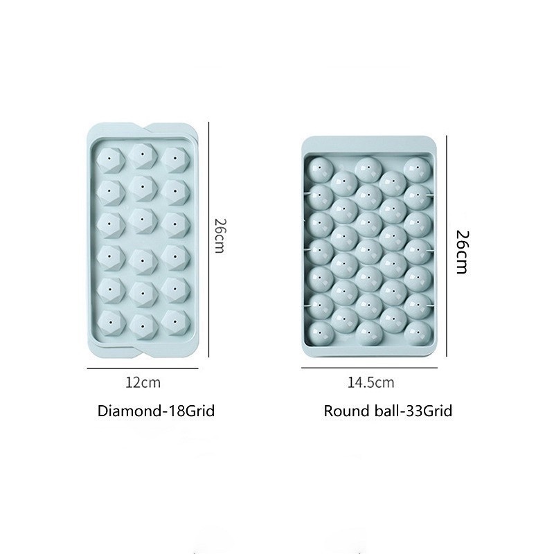 Khuôn Silicone Làm Đá Viên 18/33 Ngăn Hình Kim Cương Tròn Có Thể Tái Sử Dụng