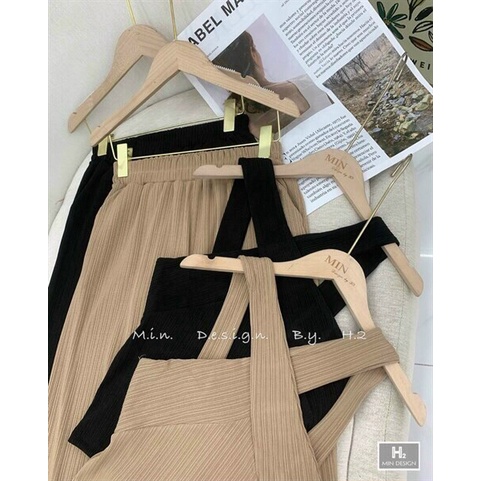 Set bộ nữ dễ thương quần dài ống suông kèm áo kiểu nữ body 2 dây chéo cổ cực độc