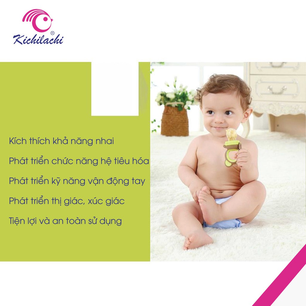 [3 SIZE NÚM CHỐNG HÓC] Túi nhai ăn dặm cho bé cao cấp Kichilachi, ti nhai silicone an toàn cho bé, ti nhai hoa quả