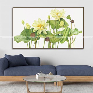 Tranh Canvas Hoa Sen Xanh (Hình thật tại xưởng - Đã có khung, móc, đinh treo) - The Canvas House
