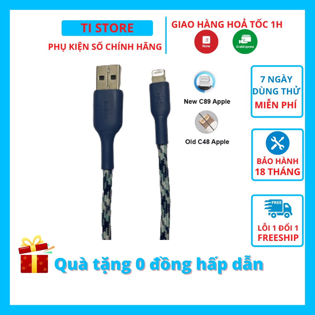 Dây sạc iphone Belkin 1.5m chip bạc c89 cáp sạc nhanh lightning cho 6 7 8 X Xs Max 11 Pro Max IPad MFI - 3astore