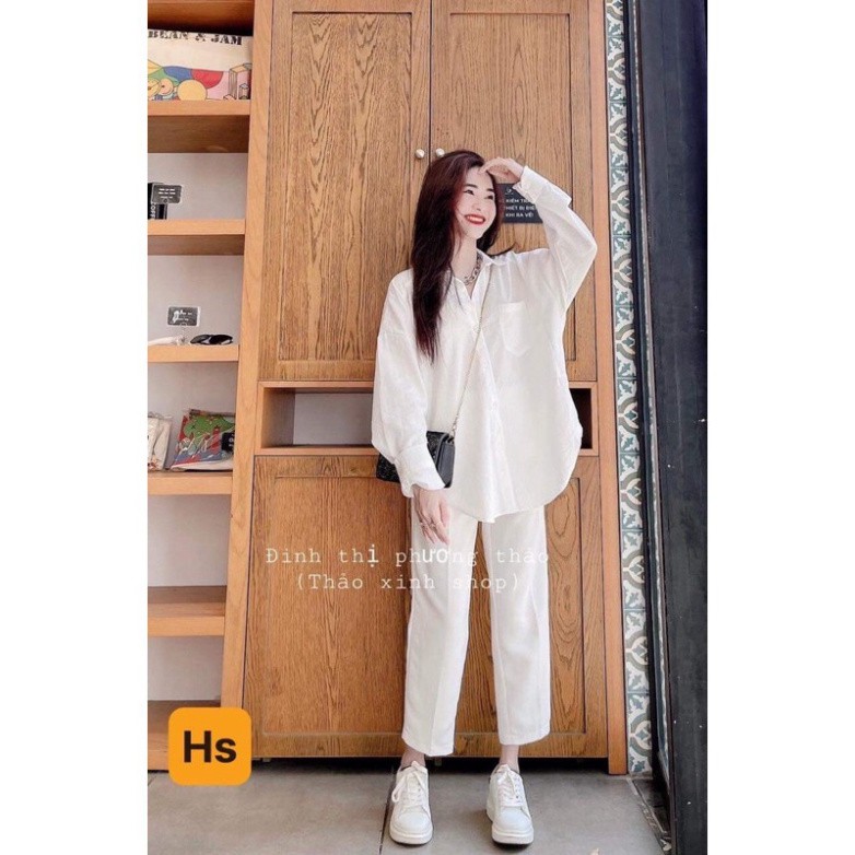 Sét áo sơ mi đũi + quần trắng HSU0321