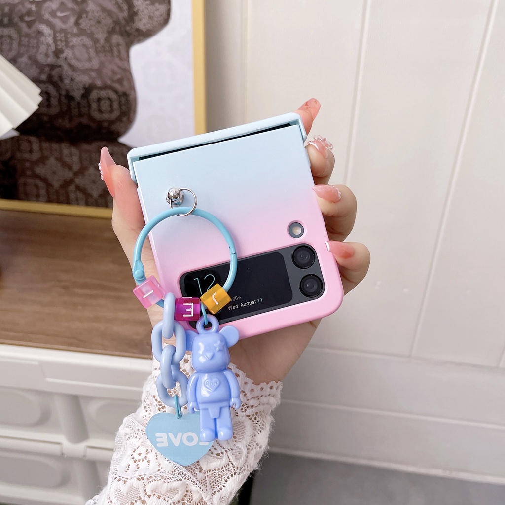 Ốp Điện Thoại PC Cứng Màu Trơn Chống Sốc Gắn Dây Đeo Hình Gấu Cho Samsung Galaxy Z Flip 4 5G Z Flip 4