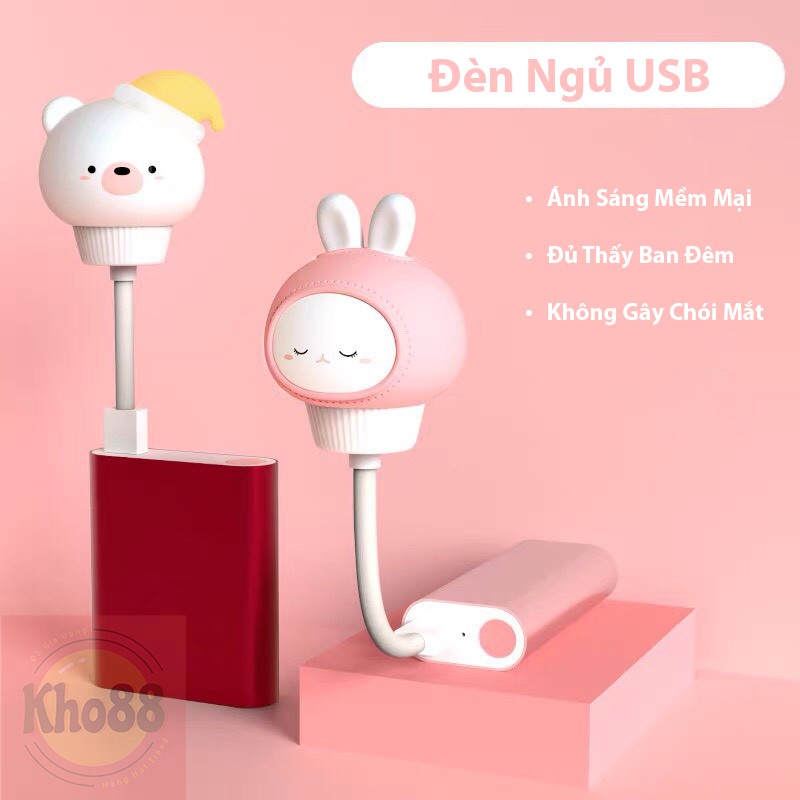 [Free Ship]Đèn Ngủ Hình Gấu Và Thỏ Chân USB Điều Khiển Từ Xa, Ánh Sáng Mềm Mại