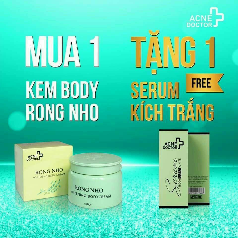 Kem trắng da toàn thân Rong Nho Whitening Body Cream 150g + Tặng serum Acne Doctor 10ml