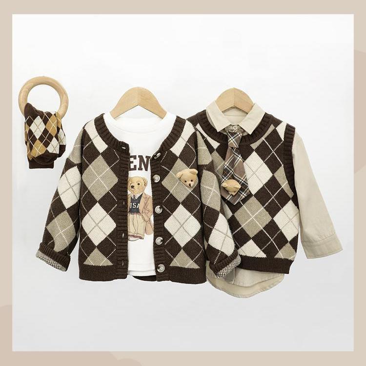 Áo khoác dệt kim có tay/ không tay kiểu retro thười trang cho các bé