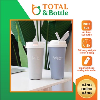 Bình nước giữ nhiệt, ly giữ nhiệt chân không inox 304 có quai xách, ống hút 500ml - Total Bottle