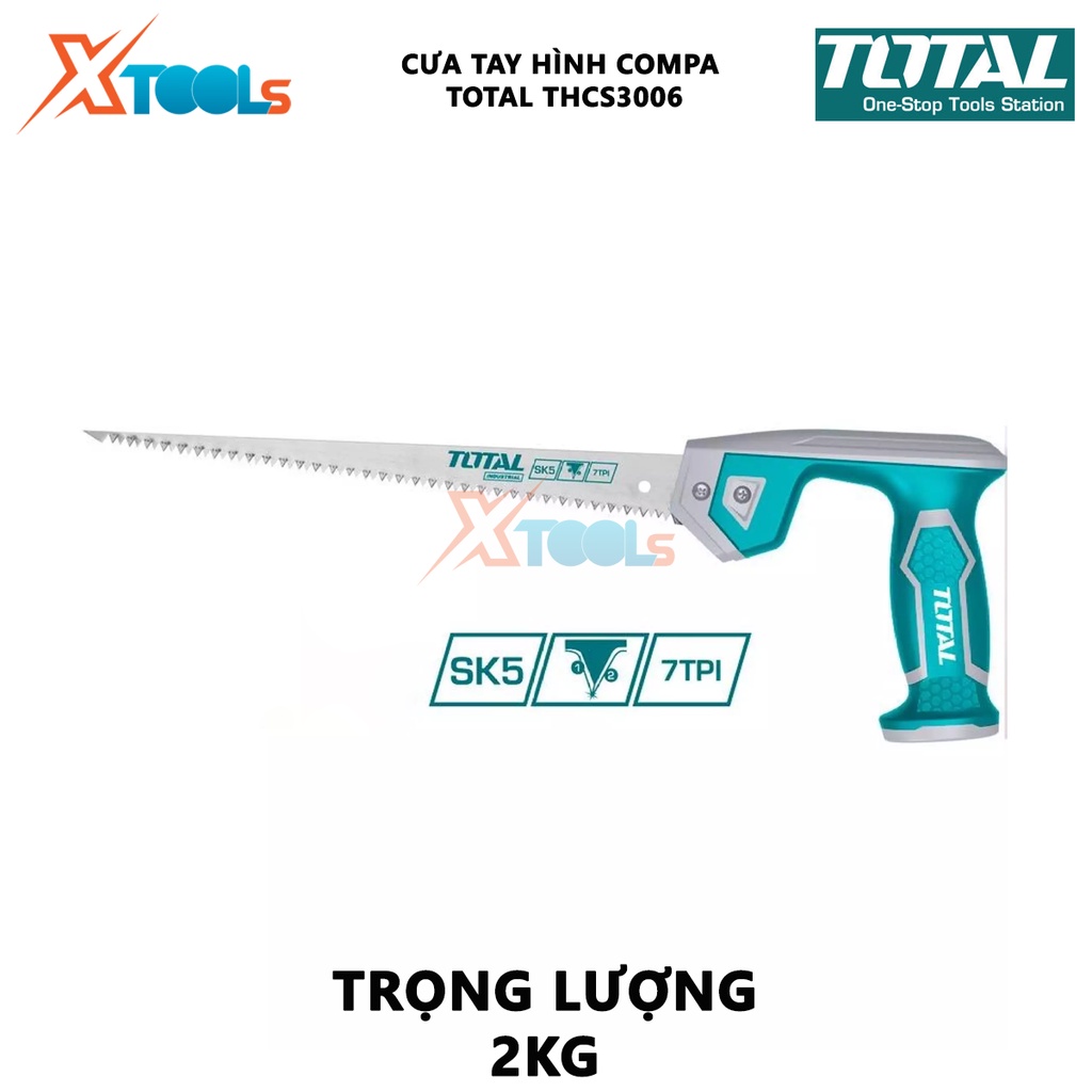 Cưa tay hình compa TOTAL THCS3006 | dụng cụ cưa size 12&quot;/300mm| Chất liệu Taiwan SK5 7TPI gia công thô, cắt vật liệu cắt
