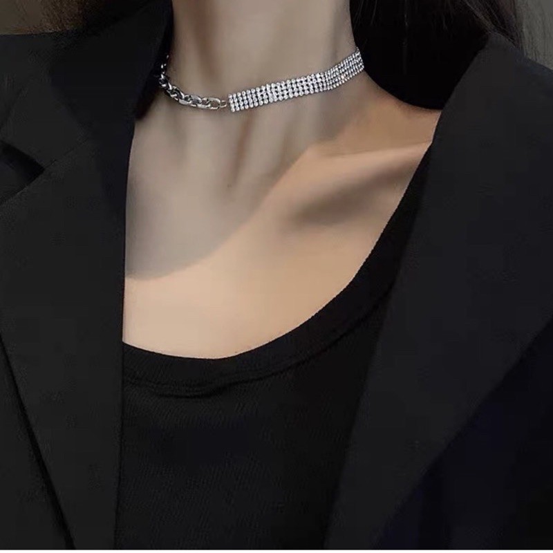 Vòng cổ choker bạc cực cá tính