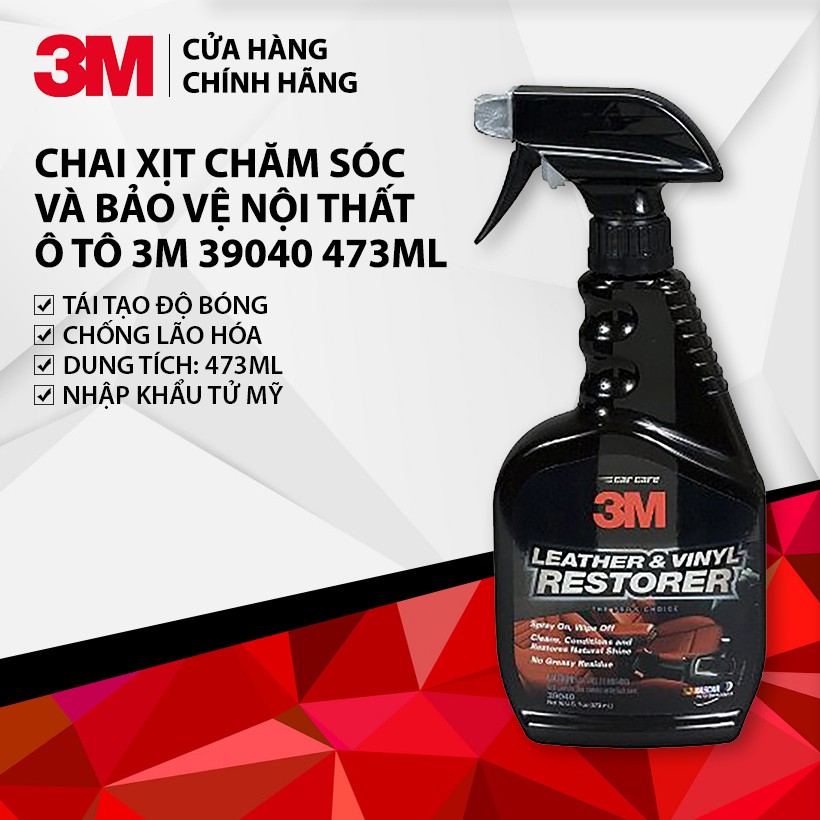 [3M Mỹ] Chai vệ sinh da ghế ô tô, vệ sinh nội thất ô tô, bảo dưỡng nhựa taplo, tappi cửa 3M 39040