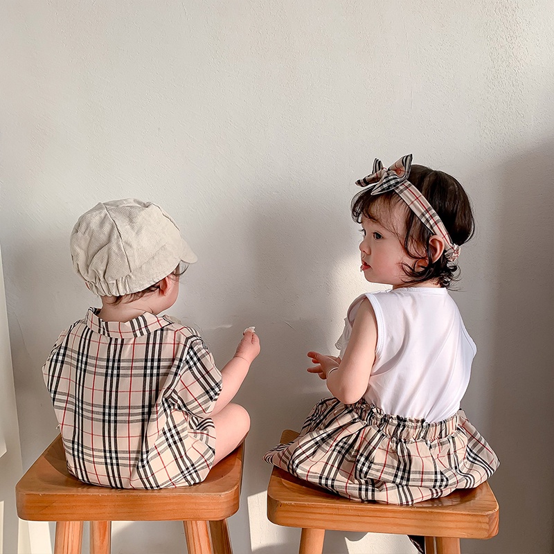 Áo Liền Quần Ngắn Tay Sọc Ngang In Chữ Cho Bé Trai Và Bé Gái Sơ Sinh