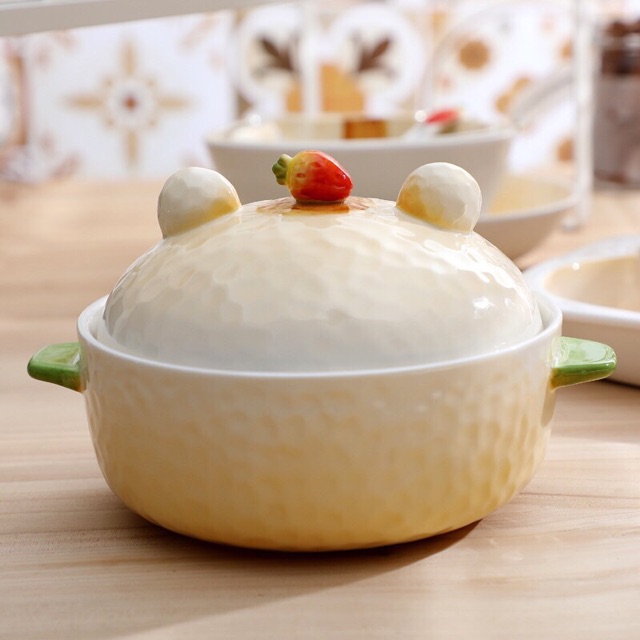 Bát ăn mì gốm sứ cute hình heo hồng, gấu nâu