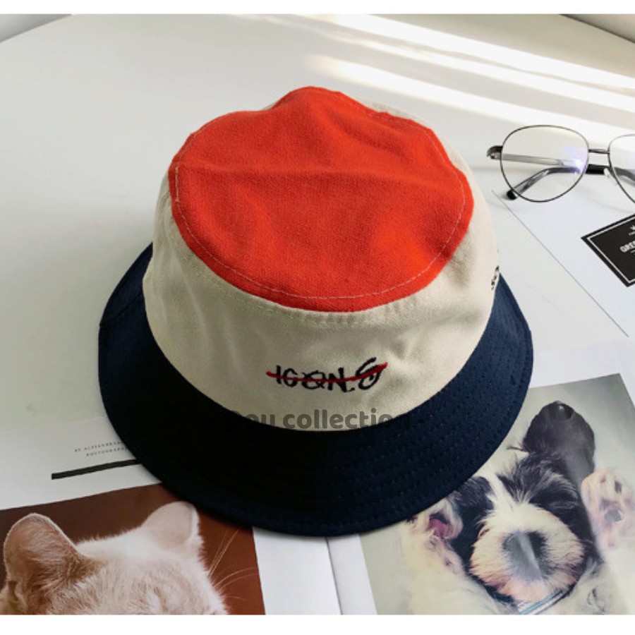 [Nowship2h] Mũ Nón Bucket Cao Cấp Họa Tiết Thêu ICON.S Hottrend Phối Xanh Be Cam Thời Trang Thu Đông - Mã NV028